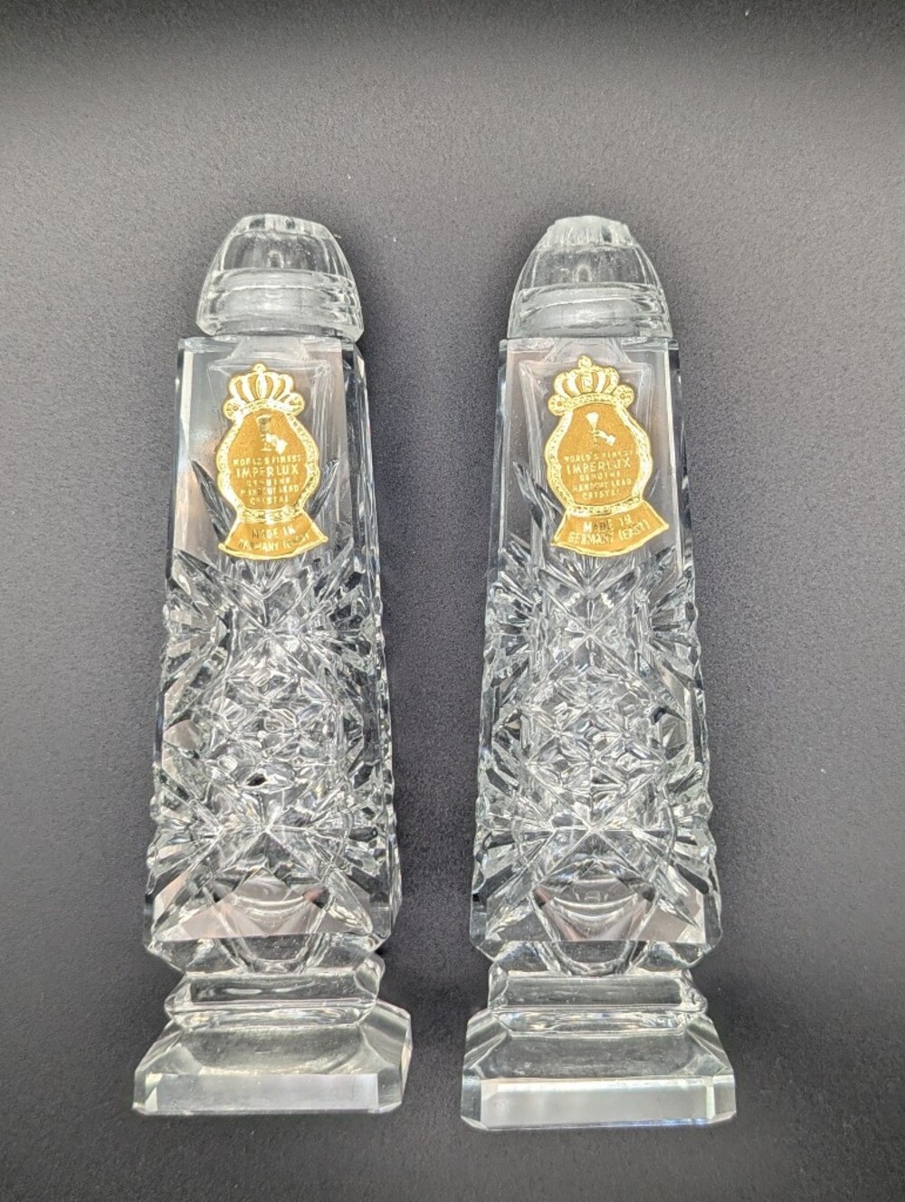 Imperlux Hand-Cut Lead Crystal Salt and Pepper Shakers